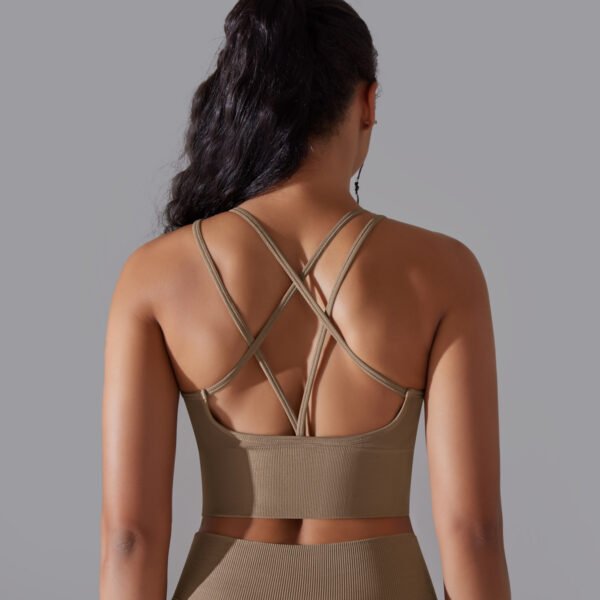 Solid color crossover back sports underwear tight shockproof high strength yoga fitness bra