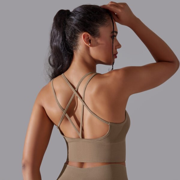 Solid color crossover back sports underwear tight shockproof high strength yoga fitness bra