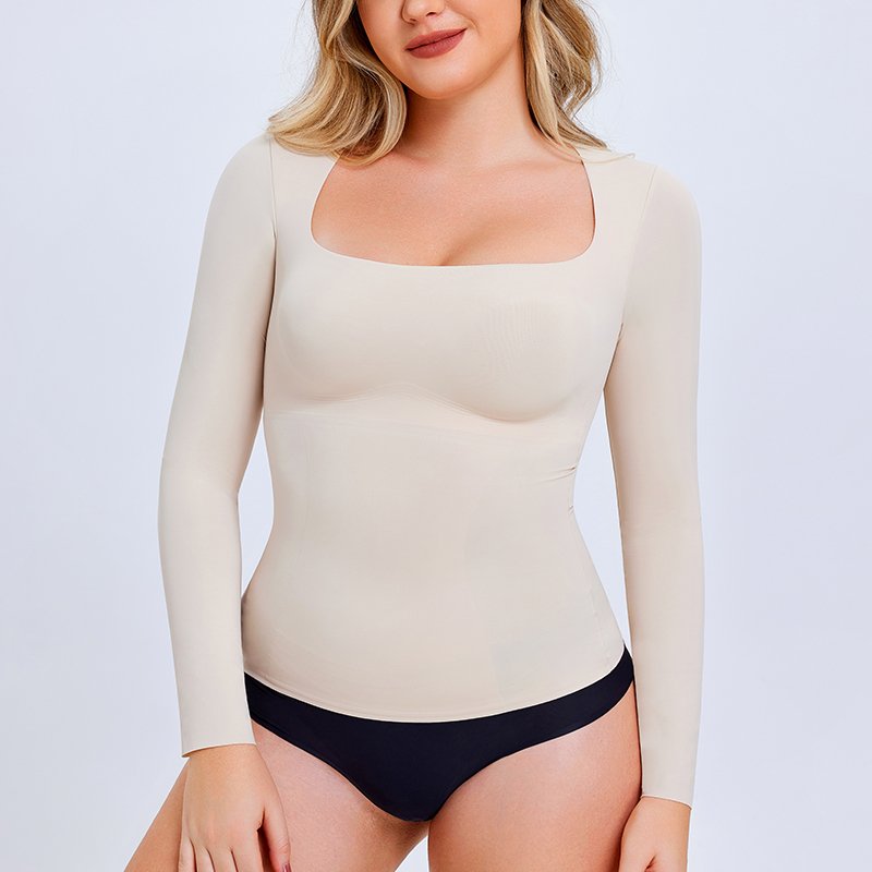 Shaping Bottom Shirt Women U Neck Long Sleeve t-shirt Women Inner Sexy Outer Seamless Slimming Top