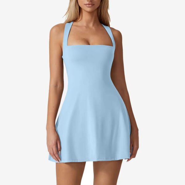 33e920ad-55f9-4925-9d24-1a5f6b33ebad Womens Square Neck Tennis Dress Sleeveless Built in Shorts Golf Athletic Dress with Pockets