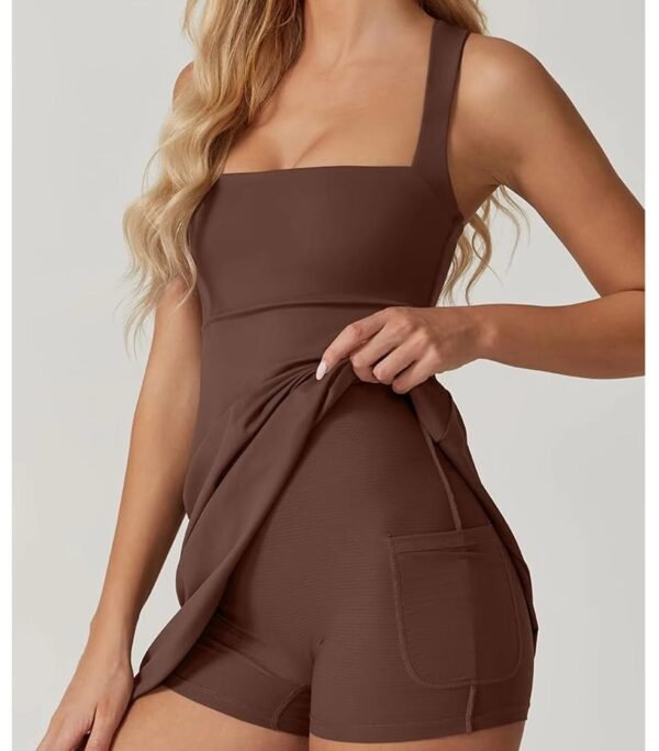 573b9389-87c4-469e-9c1f-53df7c8666a6 Womens Square Neck Tennis Dress Sleeveless Built in Shorts Golf Athletic Dress with Pockets