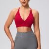 Women's Sports Bras Adjustable Deep V Neck Bras Wireless Spaghetti Strap Criss Cross Padded Low Support Sexy Bras