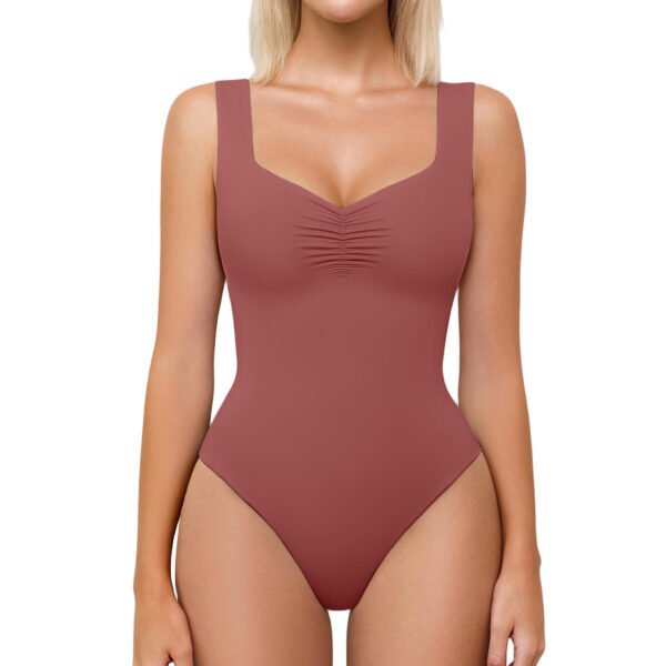 613zUjCFz1L Bodysuits for Women Sweetheart Neck Ruched Body Suit Seamless Double Lined Tank Top Slimming