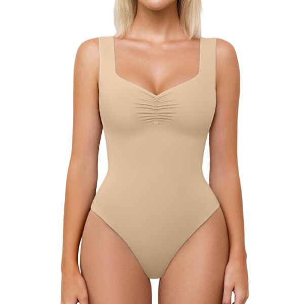 618GTVn-uLL Bodysuits for Women Sweetheart Neck Ruched Body Suit Seamless Double Lined Tank Top Slimming