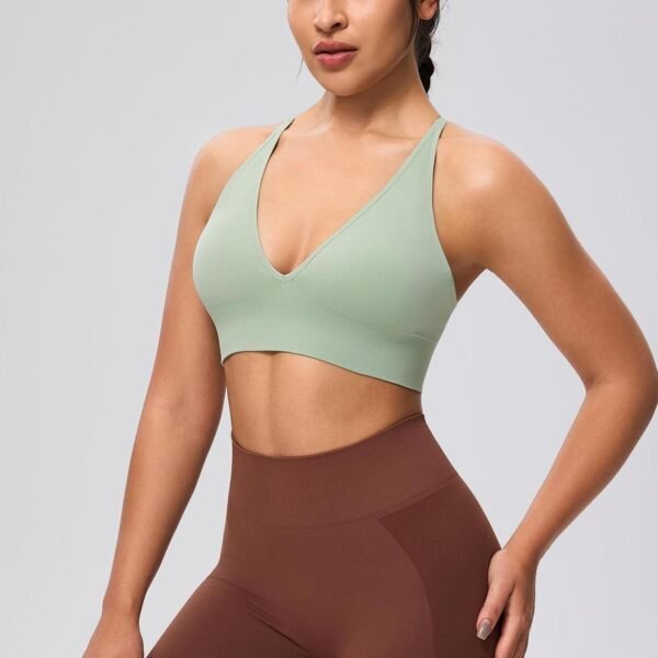 Women's Sports Bras Adjustable Deep V Neck Bras Wireless Spaghetti Strap Criss Cross Padded Low Support Sexy Bras