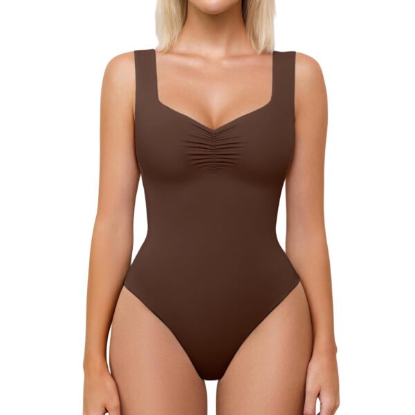 61jF8T-FYQL Bodysuits for Women Sweetheart Neck Ruched Body Suit Seamless Double Lined Tank Top Slimming