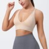 Women's Sports Bras Adjustable Deep V Neck Bras Wireless Spaghetti Strap Criss Cross Padded Low Support Sexy Bras
