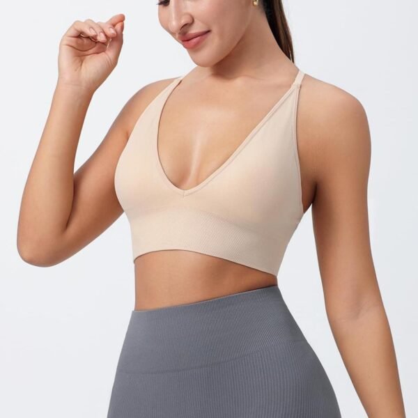 Women's Sports Bras Adjustable Deep V Neck Bras Wireless Spaghetti Strap Criss Cross Padded Low Support Sexy Bras