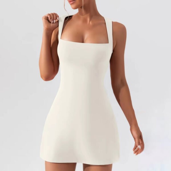 6c37c817-829d-4873-badd-fb4e5f647e4b Womens Square Neck Tennis Dress Sleeveless Built in Shorts Golf Athletic Dress with Pockets