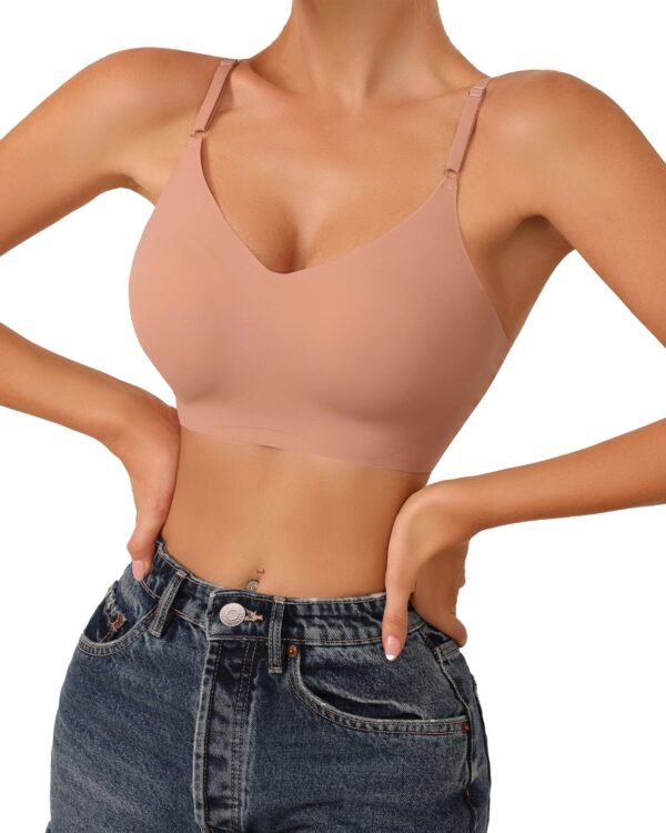 710qi3k6ngL Women's Inbarely Triangle Bralette Plunge Unlined Seamless Bra No Underwire Sexy Comfortable Everyday