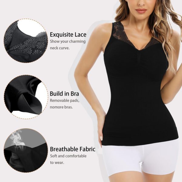 716HU5j2tqL Womens Shapewear Tank Tops with Built in Bra Tummy Shaper Cami Compression Lace Camisole V Neck Slimming