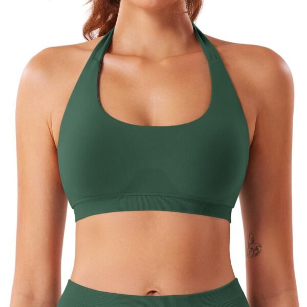 71EiYOyzvyL Women Workout Impact Bras Medium Low Support Halter Sports Bras Seamless Open Back Gym Padded Yoga Crop Top
