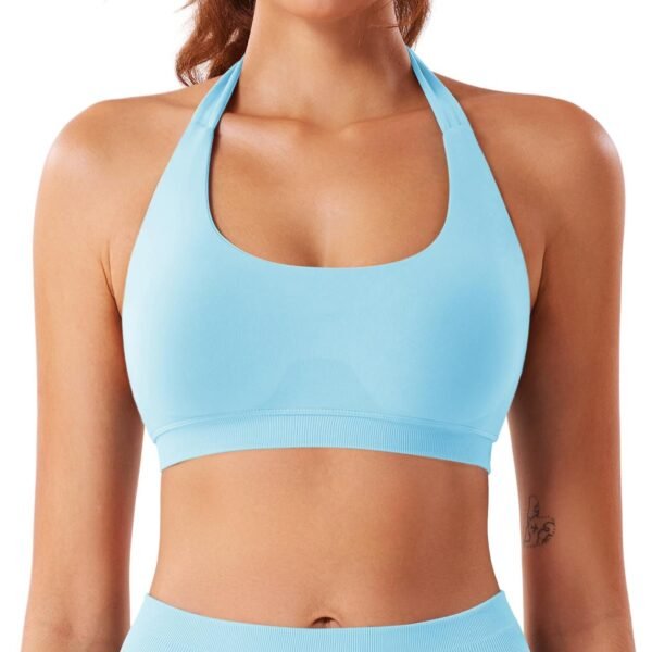 71+FrbOX2iL Women Workout Impact Bras Medium Low Support Halter Sports Bras Seamless Open Back Gym Padded Yoga Crop Top