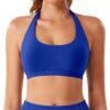71Hi1k2lrpL Women Workout Impact Bras Medium Low Support Halter Sports Bras Seamless Open Back Gym Padded Yoga Crop Top