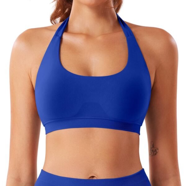 71Hi1k2lrpL Women Workout Impact Bras Medium Low Support Halter Sports Bras Seamless Open Back Gym Padded Yoga Crop Top