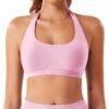 71J+wvO9k0L Women Workout Impact Bras Medium Low Support Halter Sports Bras Seamless Open Back Gym Padded Yoga Crop Top