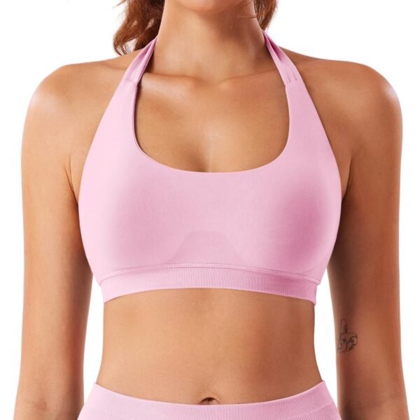 71J+wvO9k0L Women Workout Impact Bras Medium Low Support Halter Sports Bras Seamless Open Back Gym Padded Yoga Crop Top