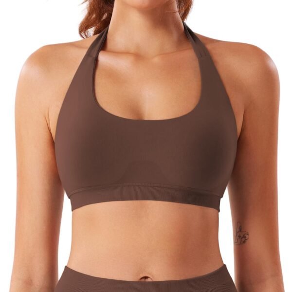 71KP7h7AWxL Women Workout Impact Bras Medium Low Support Halter Sports Bras Seamless Open Back Gym Padded Yoga Crop Top