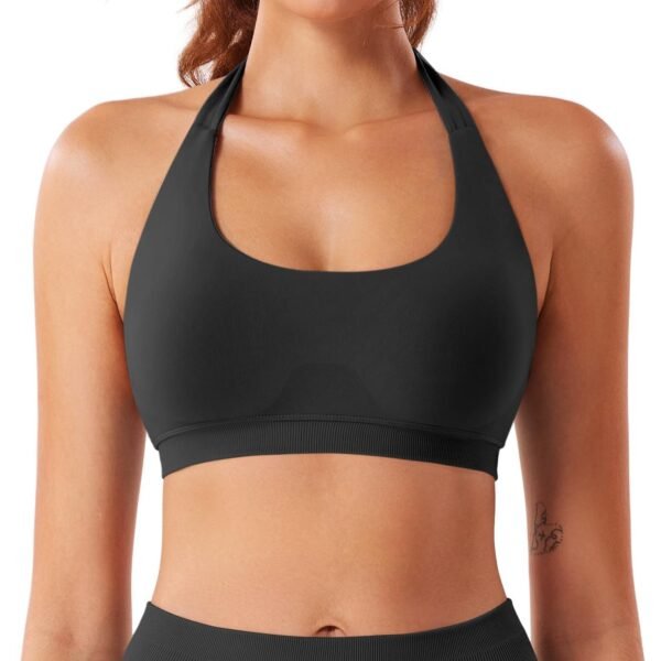 71NdUzMpqYL Women Workout Impact Bras Medium Low Support Halter Sports Bras Seamless Open Back Gym Padded Yoga Crop Top