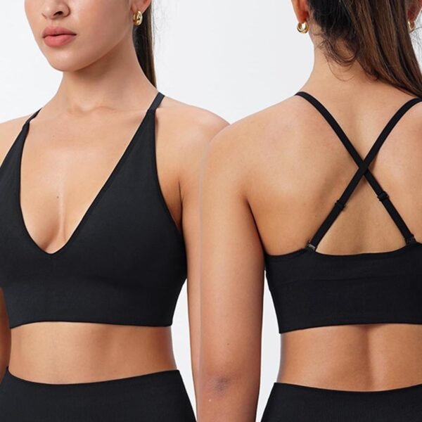Women's Sports Bras Adjustable Deep V Neck Bras Wireless Spaghetti Strap Criss Cross Padded Low Support Sexy Bras
