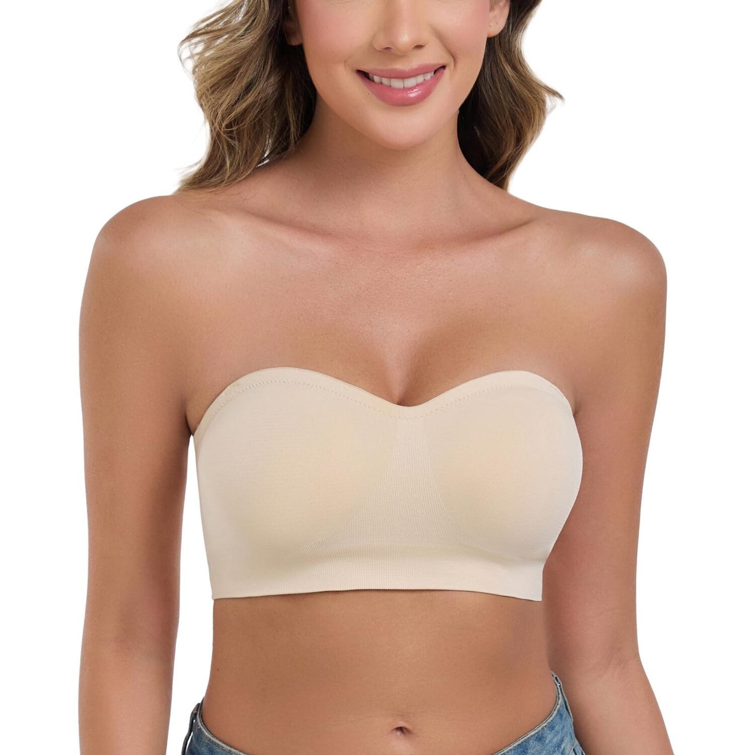 71YntMZHjSL Strapless Bras for Women Wirefree Non-Slip Tube Top Invisible Bralette Seamless Padded Bandeau Bra