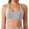 71Z+4ZMQvcL Women Workout Impact Bras Medium Low Support Halter Sports Bras Seamless Open Back Gym Padded Yoga Crop Top