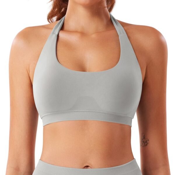 71Z+4ZMQvcL Women Workout Impact Bras Medium Low Support Halter Sports Bras Seamless Open Back Gym Padded Yoga Crop Top