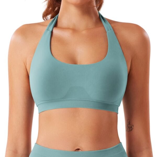 71cvgGlPnDL Women Workout Impact Bras Medium Low Support Halter Sports Bras Seamless Open Back Gym Padded Yoga Crop Top
