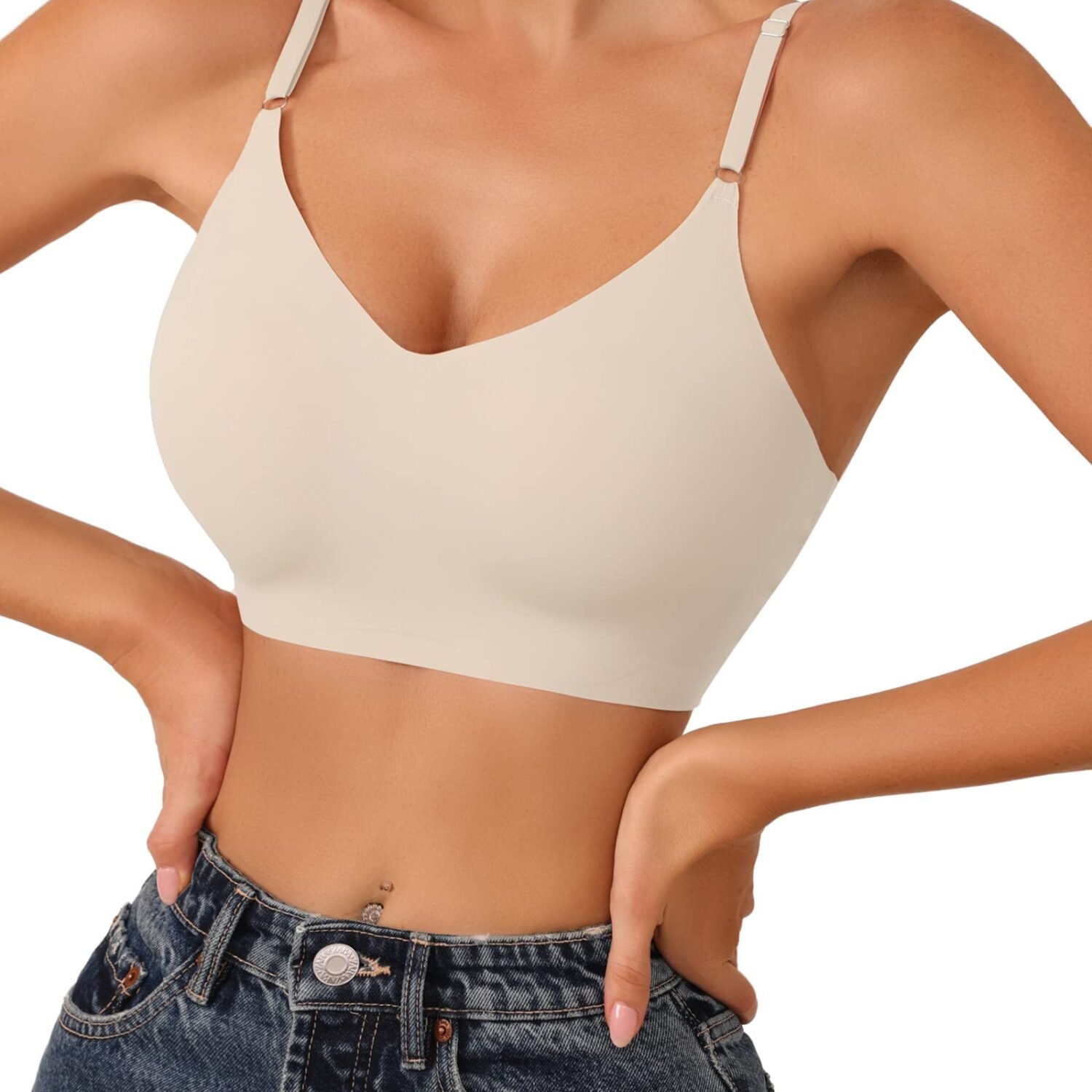 71krjVnjQsL Women's Inbarely Triangle Bralette Plunge Unlined Seamless Bra No Underwire Sexy Comfortable Everyday