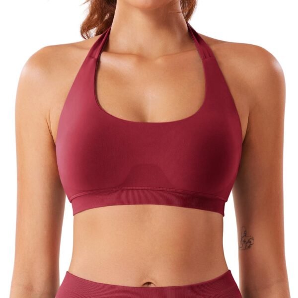 71thjJIVxBL Women Workout Impact Bras Medium Low Support Halter Sports Bras Seamless Open Back Gym Padded Yoga Crop Top