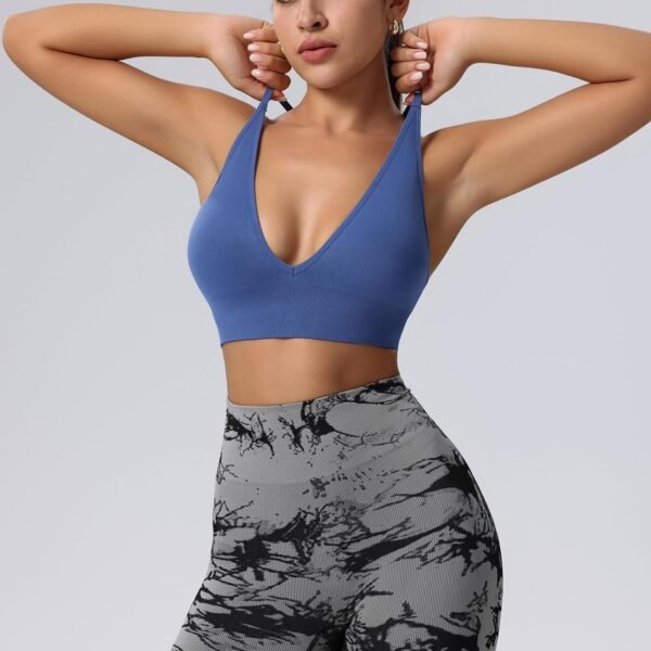 Women's Sports Bras Adjustable Deep V Neck Bras Wireless Spaghetti Strap Criss Cross Padded Low Support Sexy Bras