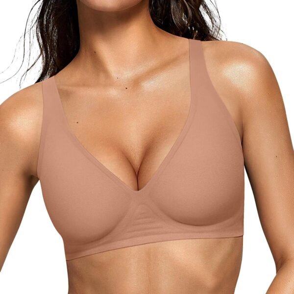 Womens Deep V Bras Wireless Comfortable Bra Supportive No Underwire Bras Tshirt Push Up Bralettes Plunge Seamless Bra